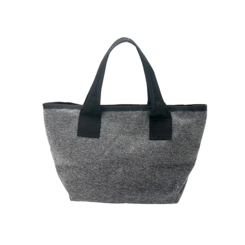 The MIS Mini Tote Bag in Denim Grey, crafted from Cordura nylon with black handles and trim, made in the USA, is shown against a plain white background.
