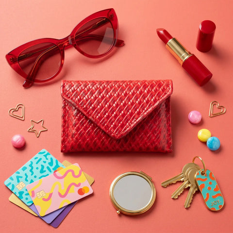 Mini Envelope Wallet With RFID Protection - Red Woven CASUPO  Envelope Wallet