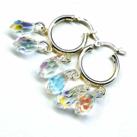 Mini Sterling Silver Hoop Earrings – Sparkling Crystal Dangles | Made in USA Alexa Martha Designs  Earrings