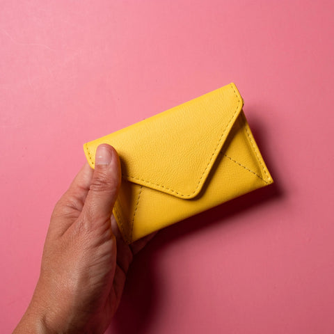 Mini Yellow Leather Card Case – RFID Protected 4.5 Inch | Handmade in USA CASUPO  Envelope Wallet