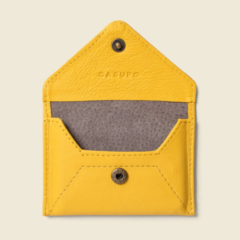 Mini Yellow Leather Card Case – RFID Protected 4.5 Inch | Handmade in USA CASUPO  Envelope Wallet