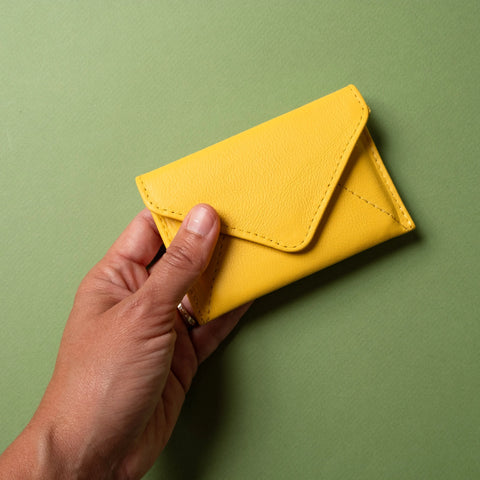 Mini Yellow Leather Card Case – RFID Protected 4.5 Inch | Handmade in USA CASUPO  Envelope Wallet