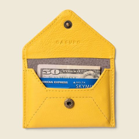 Mini Yellow Leather Card Case – RFID Protected 4.5 Inch | Handmade in USA CASUPO  Envelope Wallet
