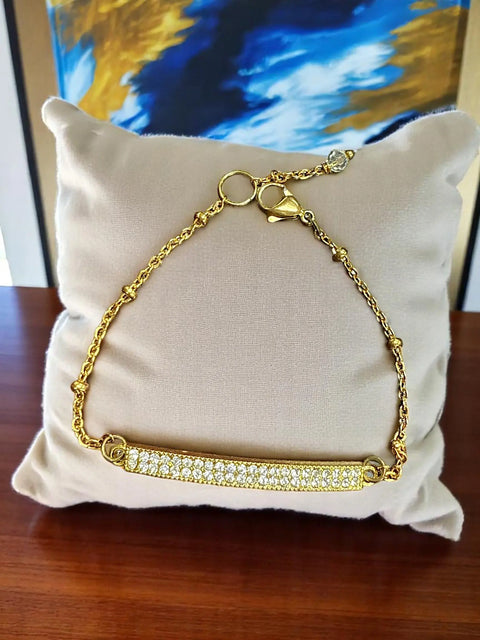 Minimalist 7 Inch Gold Plated Crystal Bar Bracelet – Delicate Everyday Jewelry – Handmade in USA Michelle Marie Boutique  Bracelet