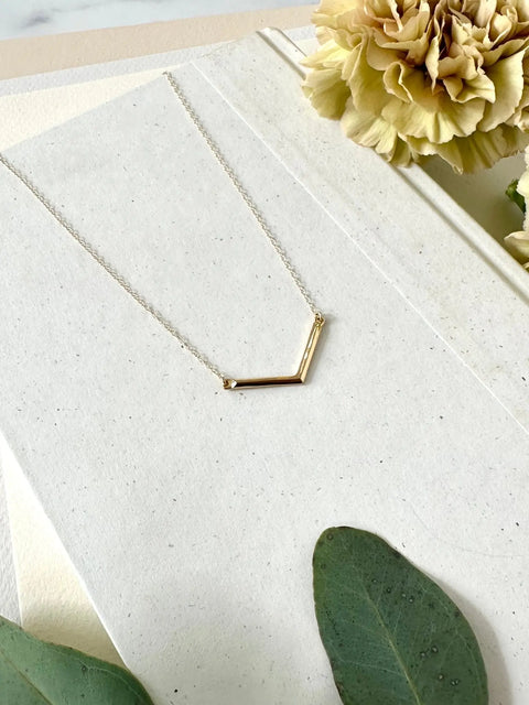 Minimalist Gold V Bar Necklace – Handcrafted Geometric Pendant | Made in USA Sarah Cecelia  NECKLACES