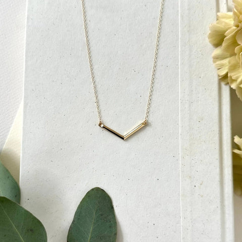 Minimalist Gold V Bar Necklace – Handcrafted Geometric Pendant | Made in USA Sarah Cecelia  NECKLACES
