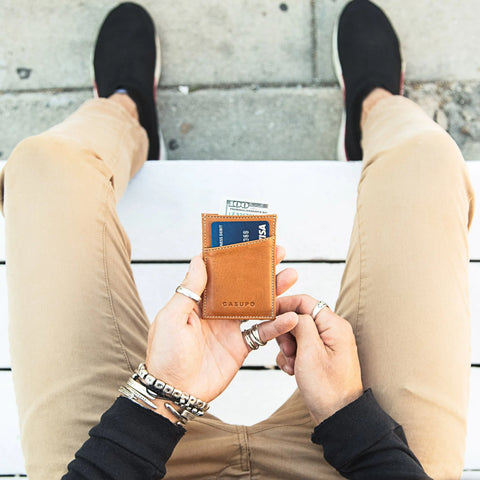 Minimalist Natural Leather Card Case 2.75x4 Inch – Sustainable Design | Handmade in USA CASUPO  Slim Card Holder