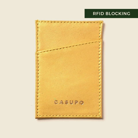 Minimalist RFID Card Case 2 3/4 Inch Leather Wallet – Metallic Yellow | Handmade in USA CASUPO  Slim Card Holder