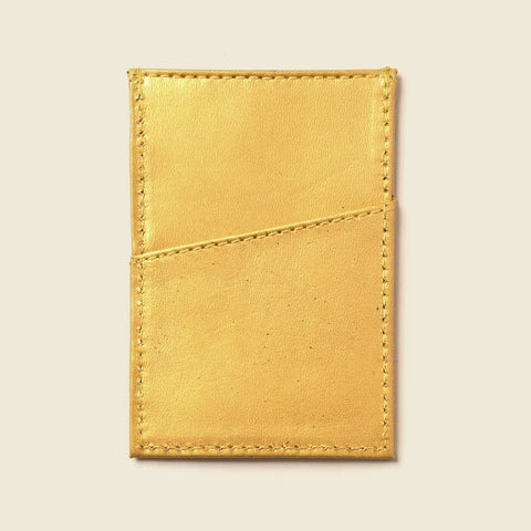 Minimalist RFID Card Case 2 3/4 Inch Leather Wallet – Metallic Yellow | Handmade in USA CASUPO  Slim Card Holder