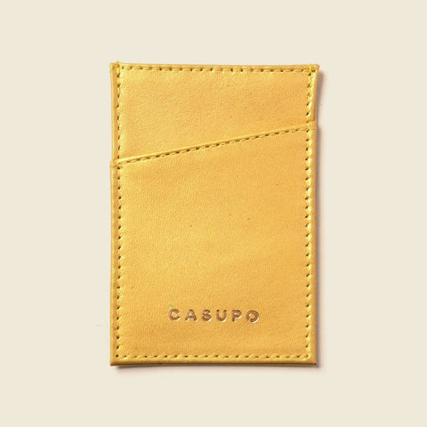 Minimalist RFID Card Case 2 3/4 Inch Leather Wallet – Metallic Yellow | Handmade in USA CASUPO  Slim Card Holder