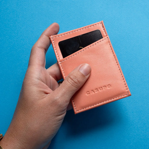 Minimalist RFID Card Case 2.75 Inch Pink Leather – Handmade in USA CASUPO  Slim Card Holder