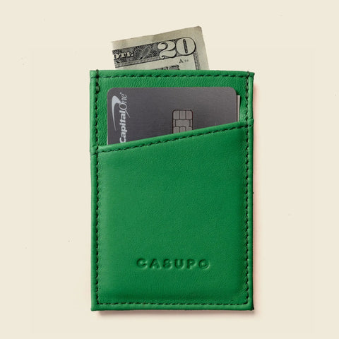Minimalist RFID Card Case – Green Full Grain Leather | Made in USA CASUPO  Slim Card Holder