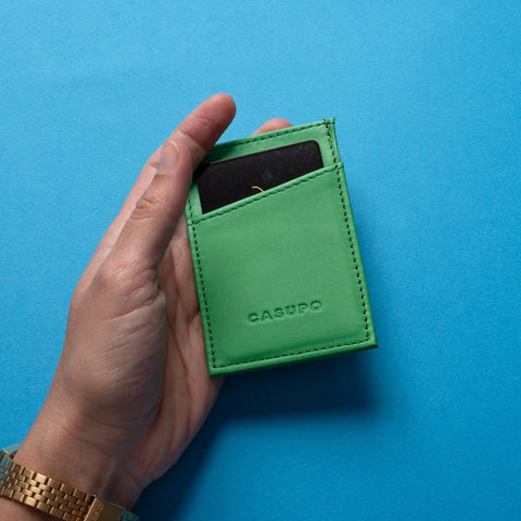Minimalist RFID Card Case – Green Full Grain Leather | Made in USA CASUPO  Slim Card Holder