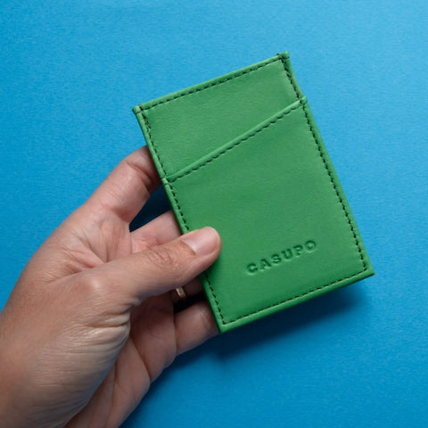 Minimalist RFID Card Case – Green Full Grain Leather | Made in USA CASUPO  Slim Card Holder