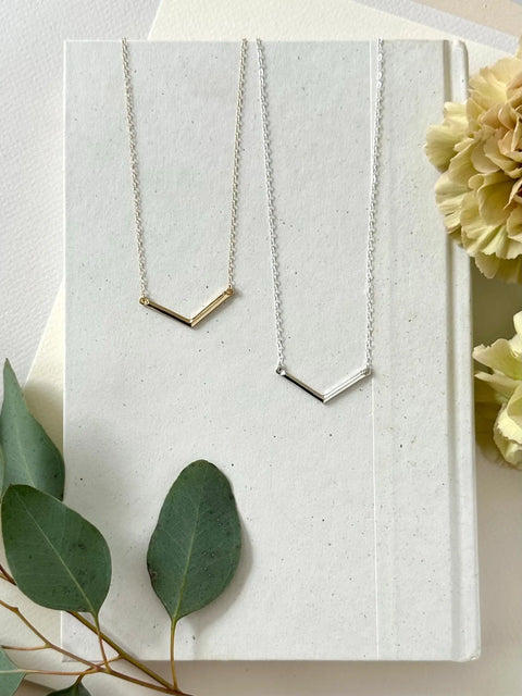 Minimalist Silver V Bar Necklace – Handcrafted Jewelry | Made in USA Sarah Cecelia  NECKLACES