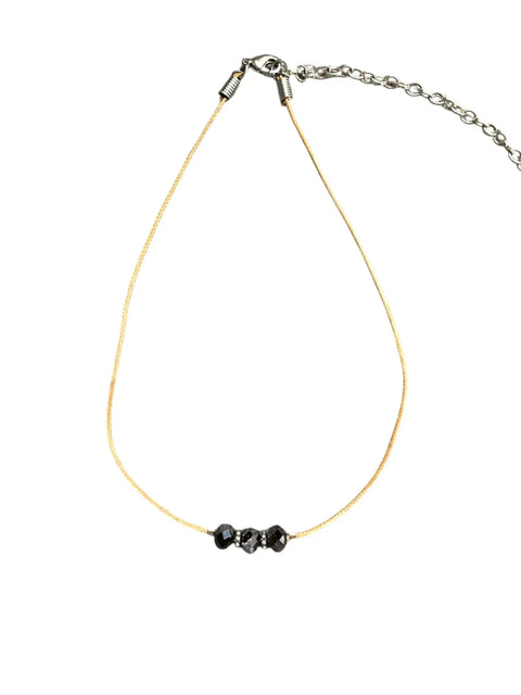 Minimalist Three Jet Black Crystal Necklace – Adjustable Light Brown Cord Jewelry | Made in USA by Michelle Marie Boutique Michelle Marie Boutique  Bracelets