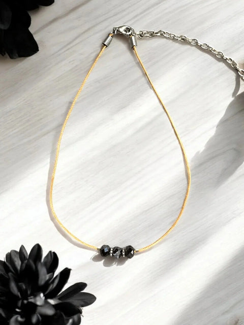 Minimalist Three Jet Black Crystal Necklace – Adjustable Light Brown Cord Jewelry | Made in USA by Michelle Marie Boutique Michelle Marie Boutique  Bracelets