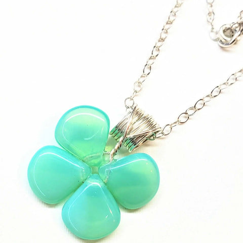 Mint Green Four-Leaf Clover Pendant Necklace – Sterling Silver Beaded Jewelry | Made in USA Alexa Martha Designs  Necklace