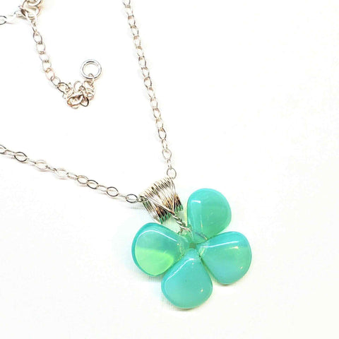 Mint Green Four-Leaf Clover Pendant Necklace – Sterling Silver Beaded Jewelry | Made in USA Alexa Martha Designs  Necklace