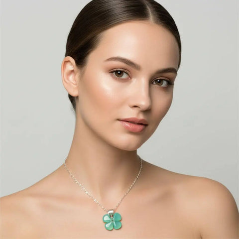 Mint Green Four-Leaf Clover Pendant Necklace – Sterling Silver Beaded Jewelry | Made in USA Alexa Martha Designs  Necklace