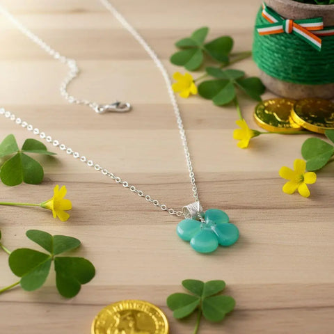Mint Green Four-Leaf Clover Pendant Necklace – Sterling Silver Beaded Jewelry | Made in USA Alexa Martha Designs  Necklace