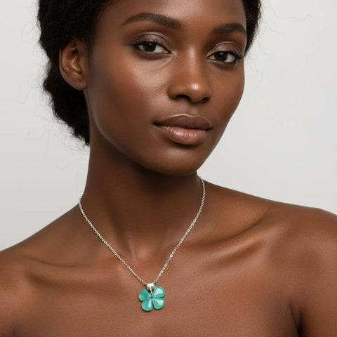 Mint Green Four-Leaf Clover Pendant Necklace – Sterling Silver Beaded Jewelry | Made in USA Alexa Martha Designs  Necklace