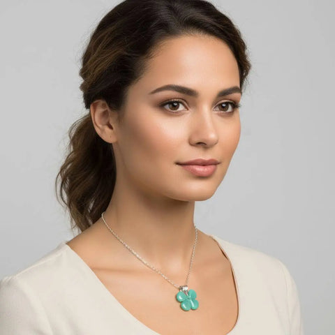 Mint Green Four-Leaf Clover Pendant Necklace – Sterling Silver Beaded Jewelry | Made in USA Alexa Martha Designs  Necklace