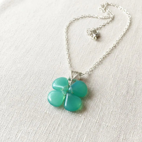 Mint Green Four-Leaf Clover Pendant Necklace – Sterling Silver Beaded Jewelry | Made in USA Alexa Martha Designs  Necklace