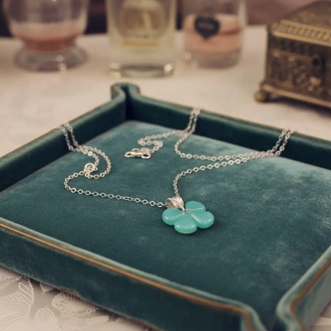 Mint Green Four-Leaf Clover Pendant Necklace – Sterling Silver Beaded Jewelry | Made in USA Alexa Martha Designs  Necklace