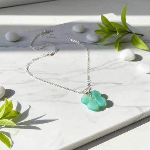 Mint Green Four-Leaf Clover Pendant Necklace – Sterling Silver Beaded Jewelry | Made in USA Alexa Martha Designs  Necklace