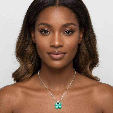 Mint Green Four-Leaf Clover Pendant Necklace – Sterling Silver Beaded Jewelry | Made in USA Alexa Martha Designs  Necklace