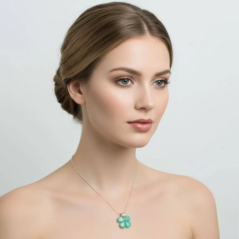 Mint Green Four-Leaf Clover Pendant Necklace – Sterling Silver Beaded Jewelry | Made in USA Alexa Martha Designs  Necklace