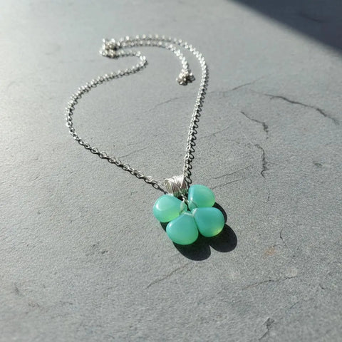 Mint Green Four-Leaf Clover Pendant Necklace – Sterling Silver Beaded Jewelry | Made in USA Alexa Martha Designs  Necklace