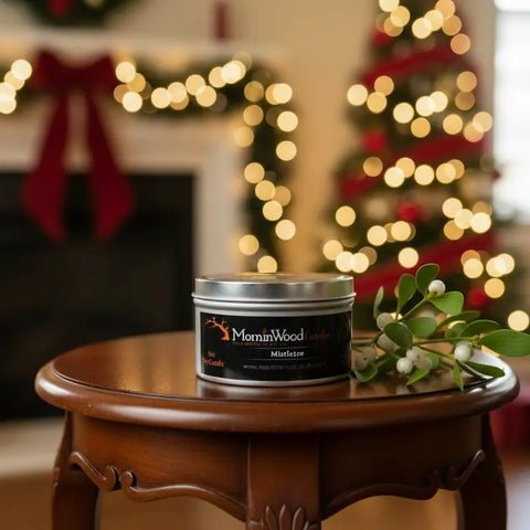 Mistletoe Scented Soy Candle – 7oz Tin with Holiday Fragrance Notes | Handmade in USA MorninWood Candles  Candles