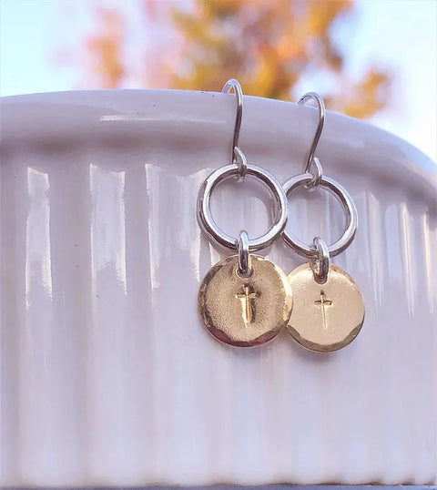Mixed Metal Cross Earrings Liberty Cottage Design 