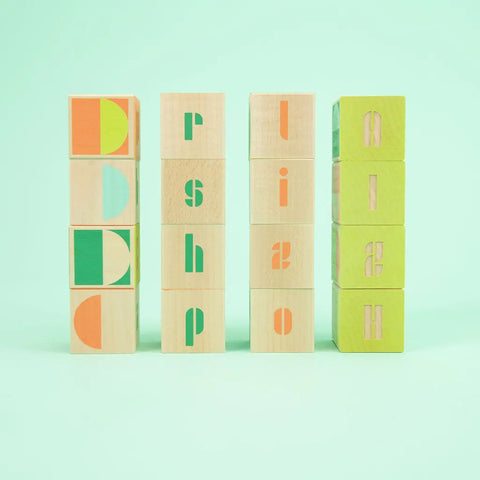 Modern Bauhaus Alphabet Blocks Set – 16 Wooden 1.75 Inch Cubes | Toddler Educational Toy | Made in USA Uncle Goose  Eclectic