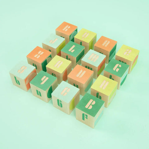 Modern Bauhaus Alphabet Blocks Set – 16 Wooden 1.75 Inch Cubes | Toddler Educational Toy | Made in USA Uncle Goose  Eclectic