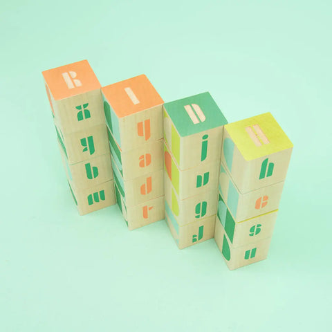 Modern Bauhaus Alphabet Blocks Set – 16 Wooden 1.75 Inch Cubes | Toddler Educational Toy | Made in USA Uncle Goose  Eclectic