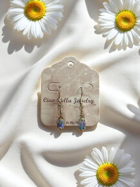 Modern Crystal Cube Drop Earrings – Lightweight Minimalist Jewelry with Topaz and Yellow Accents | Made in USA Michelle Marie Boutique  Earrings