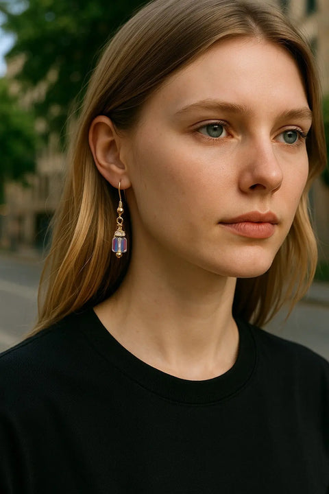 Modern Crystal Cube Drop Earrings – Lightweight Minimalist Jewelry with Topaz and Yellow Accents | Made in USA Michelle Marie Boutique  Earrings