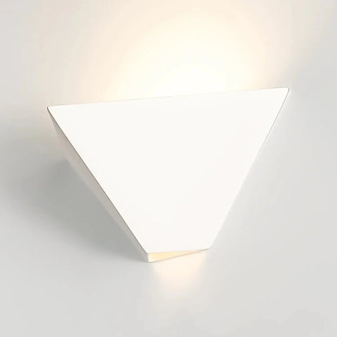 The Modern USA-Made Wall Lighting – Java Sconce by A19 Artisan Lighting features a handcrafted triangular white design that casts soft, warm light up and down, and is compatible with LED smart bulbs for energy efficiency.