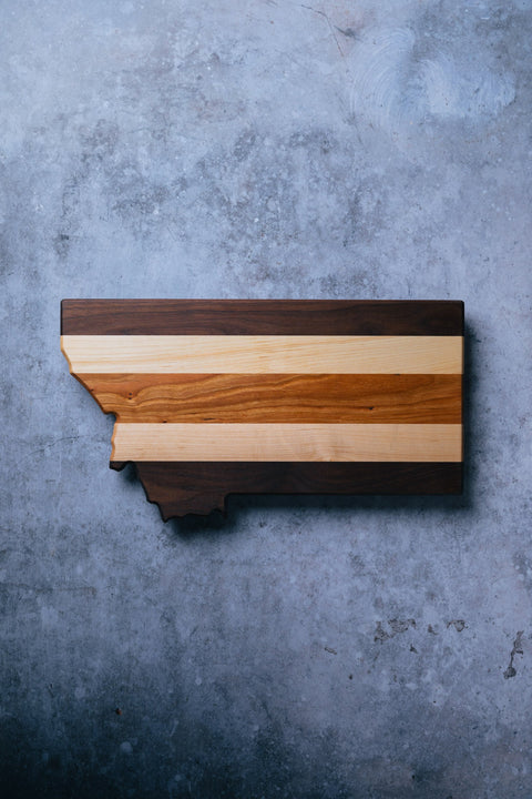 Montana State-Shaped Wood Cutting Board – Walnut Maple Cherry | Handmade in USA Montana Block  New Pattern