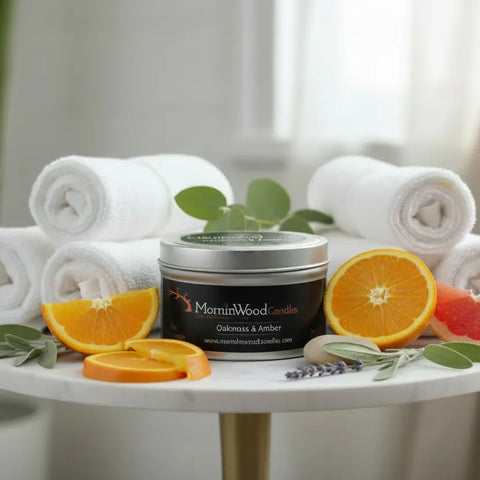 MorninWood Oakmoss Amber Scented Soy Candle Tin – 7oz Long-Lasting Home Fragrance | Made in USA MorninWood Candles  Candles