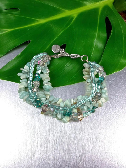 Multi-Strand Amazonite And Aquamarine Bracelet – Adjustable Stainless Steel Chain | Made In USA Michelle Marie Boutique  Bracelets