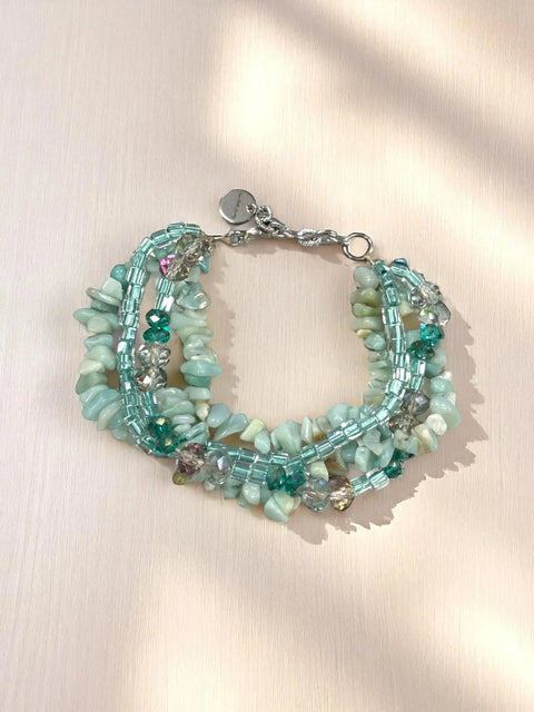 Multi-Strand Amazonite And Aquamarine Bracelet – Adjustable Stainless Steel Chain | Made In USA Michelle Marie Boutique  Bracelets