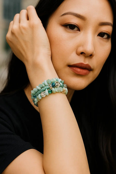 Multi-Strand Amazonite And Aquamarine Bracelet – Adjustable Stainless Steel Chain | Made In USA Michelle Marie Boutique  Bracelets