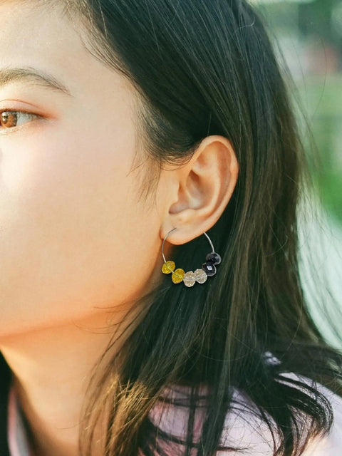 Multicolor Crystal Hoop Earrings – Black Yellow Clear Silver Hoops | Lightweight Hypoallergenic Jewelry Made in USA Michelle Marie Boutique  Earrings