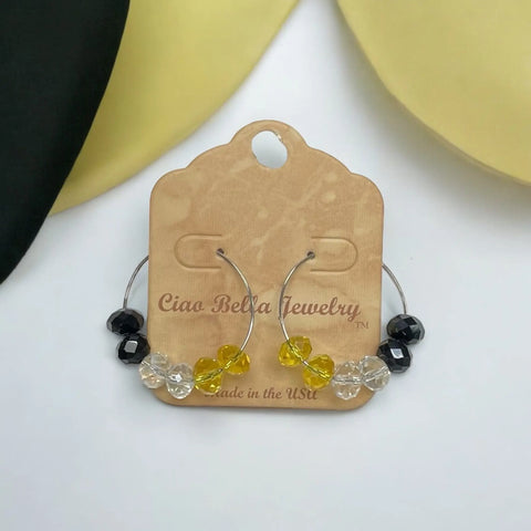 Multicolor Crystal Hoop Earrings – Black Yellow Clear Silver Hoops | Lightweight Hypoallergenic Jewelry Made in USA Michelle Marie Boutique  Earrings