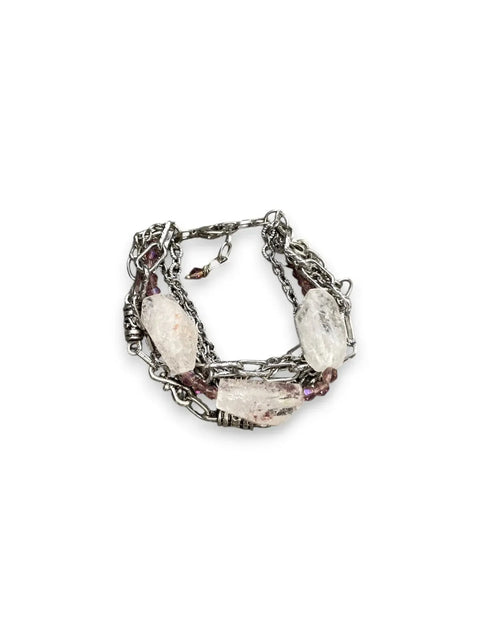 Multistrand Raw Rose Quartz Crystal Bracelet – Stainless Steel Chain Statement Jewelry | Made in USA Michelle Marie Boutique  Bracelets