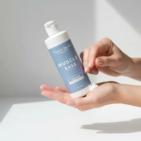 Muscle Ease Organic Magnesium Lotion 8oz – Soothing Arnica Essential Oils Blend | Made in USA Taylor Made Organics  therapeutic lotion